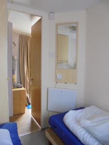 a bedroom with a bed and a mirror at 8 Berth panel heated on Kingfisher Florida in Ingoldmells