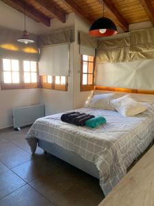 1 dormitorio con 1 cama en una habitación con ventanas en Amplio departamento monoambiente a metros del parque general San Martín en Mendoza