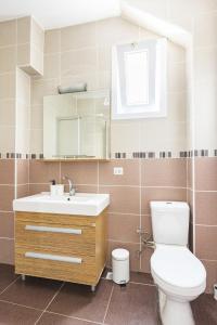 a bathroom with a toilet and a sink and a mirror at Superb Flat near Bagdat Street in Kadikoy in Istanbul