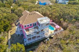 an overhead view of a house with a pool at The Pink Flamingo in Avon