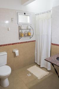 baño con aseo y ducha con ventana en Don Antonio Hospedaje & Espacio Coworking en Rawson