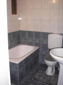a bathroom with a tub and a toilet and a sink at Villa Rosa in Donji Morinj