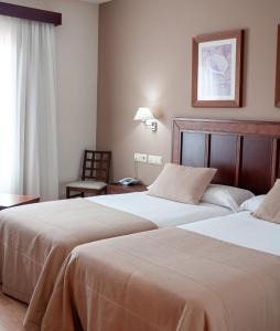 a hotel room with two beds and a chair at ARVA Santiago León in León