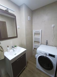 a bathroom with a sink and a washing machine at Leon in Kragujevac