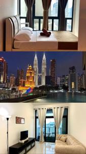 una camera d'albergo con vista sulla città di KLCC Kampung Baru Cottage - Homestay a Kuala Lumpur