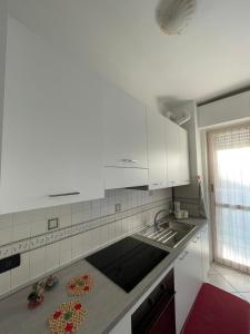 una cucina bianca con lavandino e piano di lavoro di Appartamento Stelvio a Novate Milanese