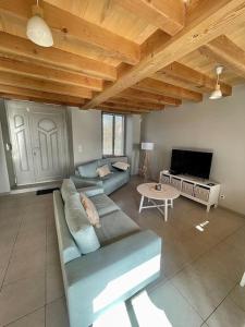 La maison du Maire في Cayrac: غرفة معيشة مع أريكة وتلفزيون