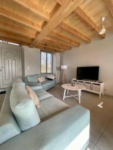 La maison du Maire في Cayrac: غرفة معيشة مع أريكة وتلفزيون