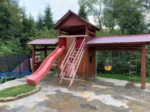 a playground with a slide and a play house at Котедж в Карпатах in Huklyvyy