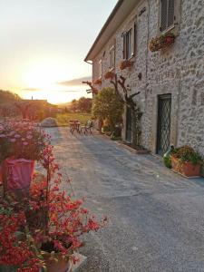 un edificio de piedra con flores al lado de una carretera en Casa Vacanze Minula - Indipendent Country House, en Carnello