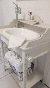 a bathroom with a sink and towels under it at Vita Nova in Hippolytushoef