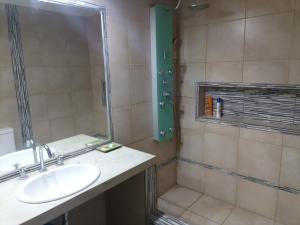 y baño con lavabo y ducha. en Mussa en Salta