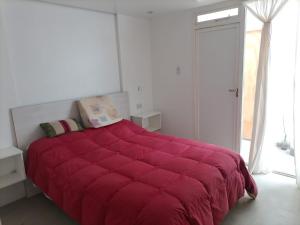1 dormitorio con un gran edredón rojo en una cama en Mussa en Salta