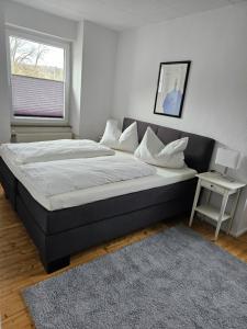 a large bed in a room with a window at Große PRIVATE SPA WELLNESS Ferienwohnung in KOBLENZ NÄHE ZUM RHEIN in Koblenz