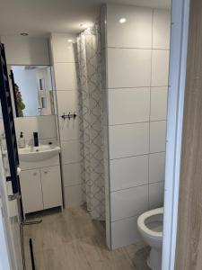 a bathroom with a toilet and a sink at U Rybaka in Braniewo +18 photos