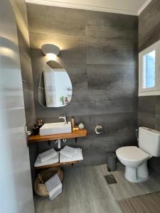 a bathroom with a sink and a toilet at Fatolitis Studios in Masouri