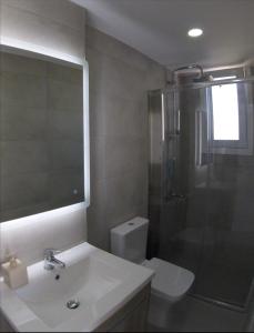 a bathroom with a toilet and a sink and a shower at The Olive Garden Apartments in Gouves +27 photos