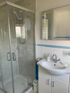a bathroom with a shower and a sink at Killerby Cottage Farm in Scarborough