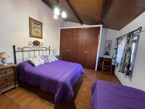 アラセナにあるCasa rural la Galvanaのベッドルーム(紫色のベッド1台、木製キャビネット付) +28枚の写真