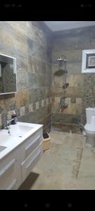 La salle de bains est pourvue d'un lavabo, de toilettes et d'une douche. dans l'établissement مدينه نصر مكرم عبيد, au Caire