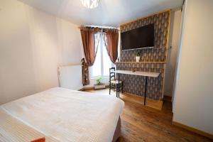 ein Schlafzimmer mit einem Bett und einem Flachbildfernseher in der Unterkunft Appartement luxueux 2 chambre CENTRE VILLE Langkawi in Chalon-sur-Saône