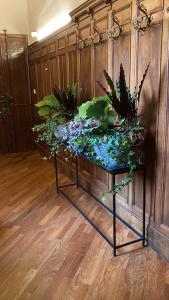 una habitación con una mesa con plantas. en Liberty House, en Bolonia