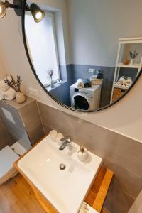 a bathroom with a sink and a mirror at Fine Stuuv in Ratzeburg