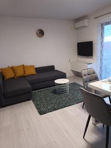 uma sala de estar com um sofá e uma mesa em Apartment Povljana 224b em Povljana