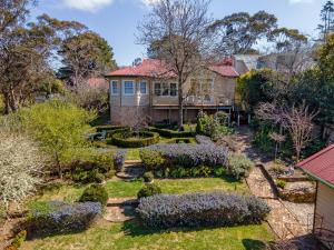an aerial view of a garden in front of a house at Berdea in Leura