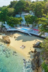an aerial view of a beach with a swimming pool at Casa De Lipe in Ko Lipe