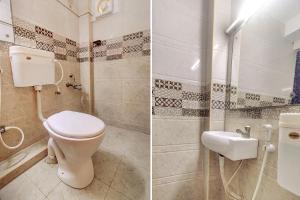 Duas fotografias de uma casa de banho com WC e lavatório. em FabHotel Royal Park Residency em Chennai