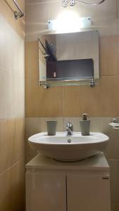 a bathroom with a sink and a mirror at Snow Lodge Mountain view in Bansko