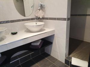 a bathroom with a sink and a mirror at Chambres du logis De La Mare Du Parc in Surtainville