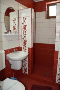 a bathroom with a sink and a shower and a toilet at Pensiunea Darius Costinesti in Costinesti