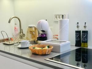 ベオグラードにあるLIRRA LUXE - Central Belgrade Apartmentsの- キッチンカウンター(シンク、バスケット付)