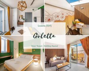 a collage of photos of a bedroom and a living room at Casa sulle Mura in Loano