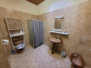 La salle de bains est pourvue d'un lavabo et d'une douche. dans l'établissement Adorable Maison en plein cœur du village., à Bouc-Bel-Air