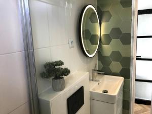 a bathroom with a sink and a potted plant at Quiet Waterloft near Amsterdam and Schiphol WS11 in Aalsmeer