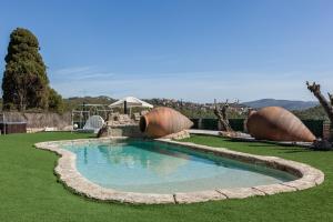 a swimming pool in the middle of a grassy yard at Masía Can Trabal in Olerdola