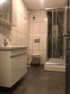 a bathroom with a shower and a toilet and a sink at Alsama Apart No 149 in Istanbul