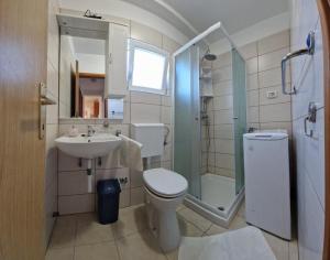 a bathroom with a toilet and a sink and a shower at Apartments Vuceric in Peroj +57 photos