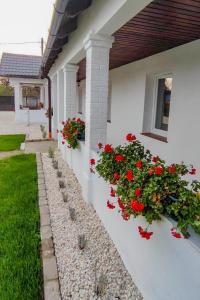 uma casa com flores vermelhas ao lado dela em Marelle Porta em Veresegyház