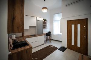 a kitchen with a sink and a counter top at Volenter Lux Apartment Uno in Baja