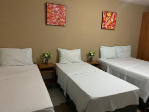 two beds in a room with flowers on the wall at Hotel Sambaquis in São Luís