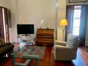 een woonkamer met een tv en een bank en een tafel bij JAGUAR in Avila