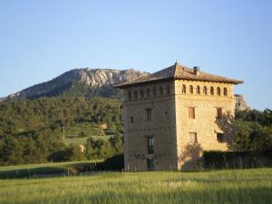 a building in a field with a mountain in the background at Masia Del Aragones in Peñarroya de Tastavins +33 photos