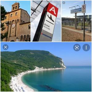 a collage of pictures of a beach and a clock tower at Al Castello - Aeroporto delle Marche - Ancona in Falconara Marittima