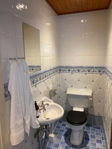 łazienka z toaletą i umywalką w obiekcie Rune Bergin piilopaikka w mieście Porvoo