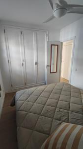1 dormitorio con 1 cama grande y armarios blancos en Excelente Bungalow en Maspalomas, en San Bartolomé