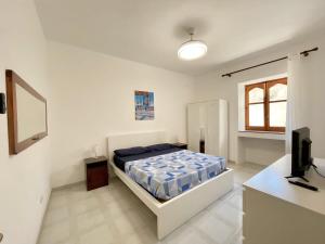 a bedroom with a bed and a television in it at Aeolian Apartments in Lipari